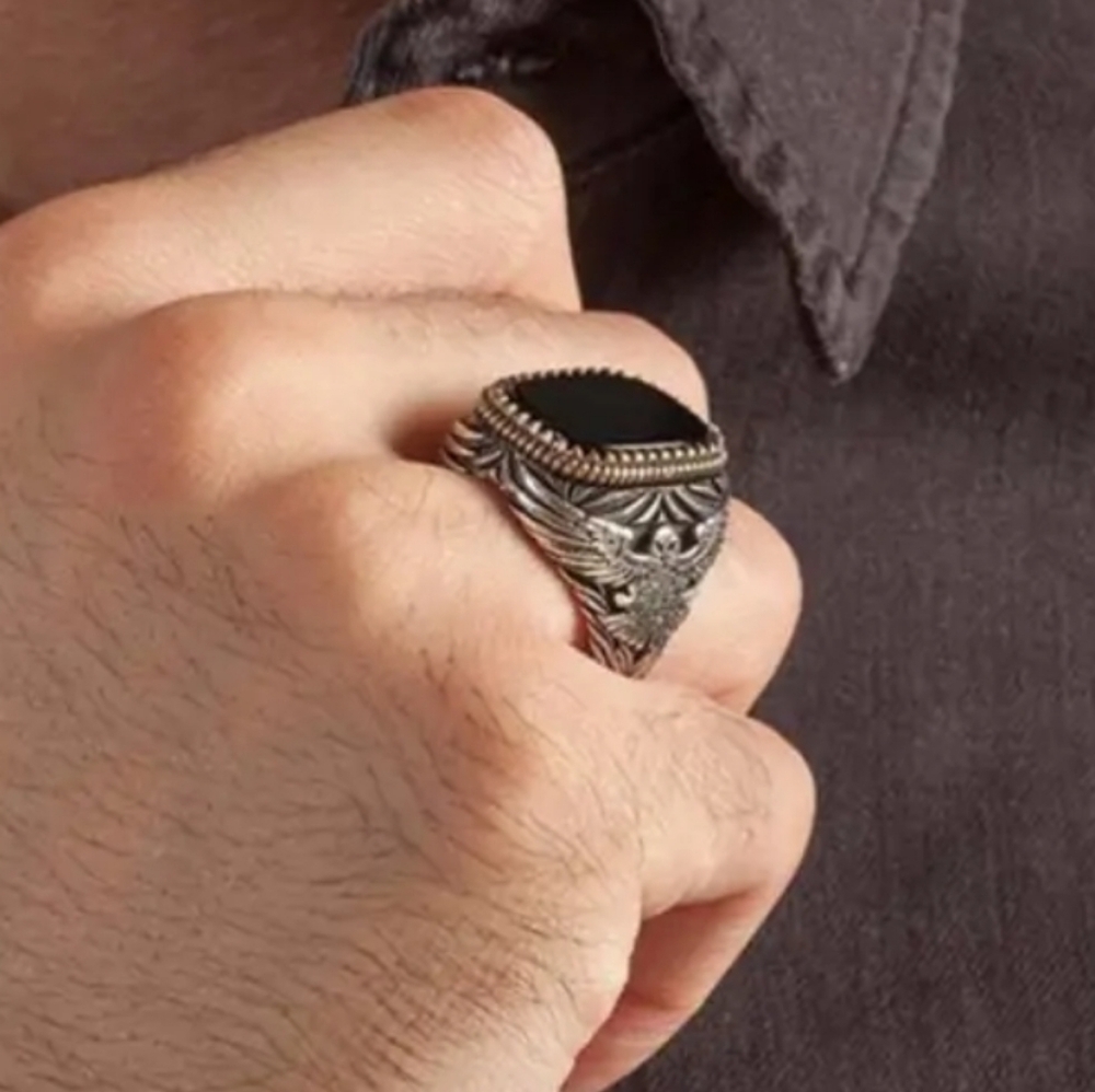 Retro Silver Gold and Black Men's Ring Sz 12 - Picture 5 of 9